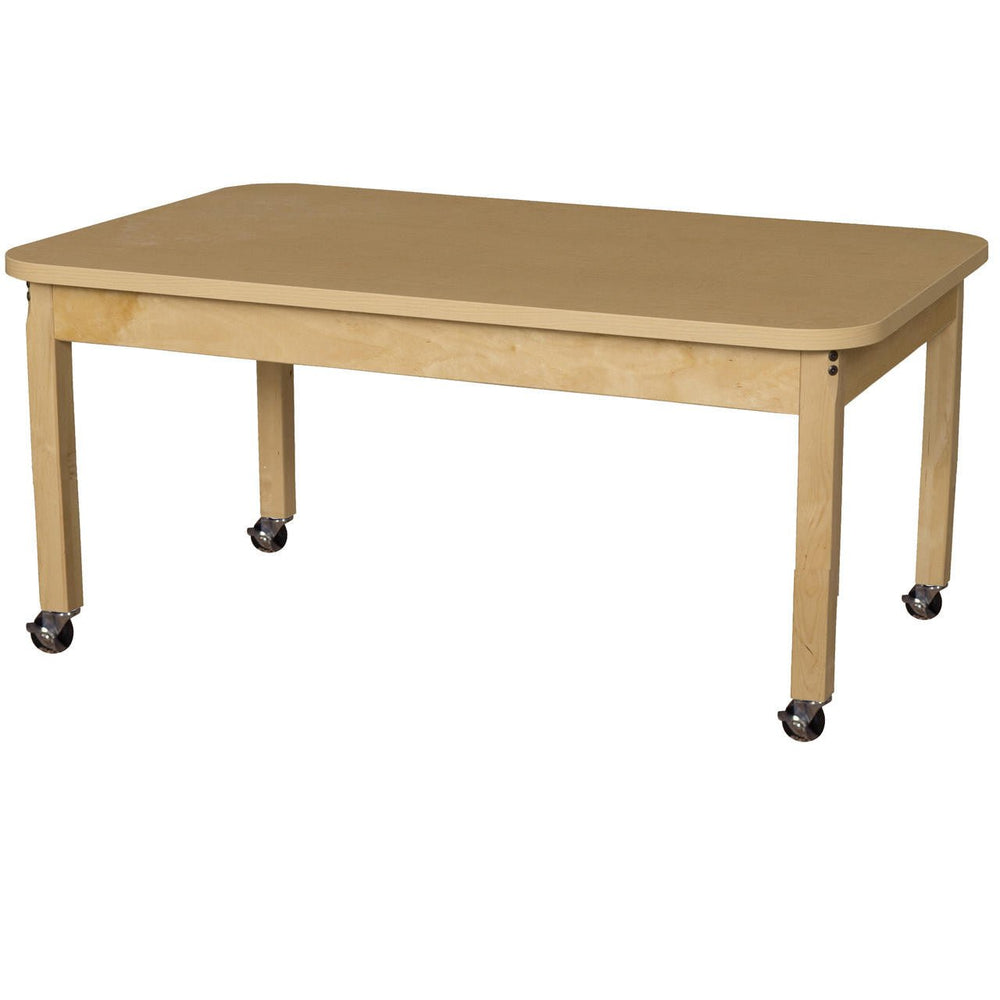 Mobile 30" x 48" Rectangle High Pressure Laminate Table with Hardwood Legs-22"