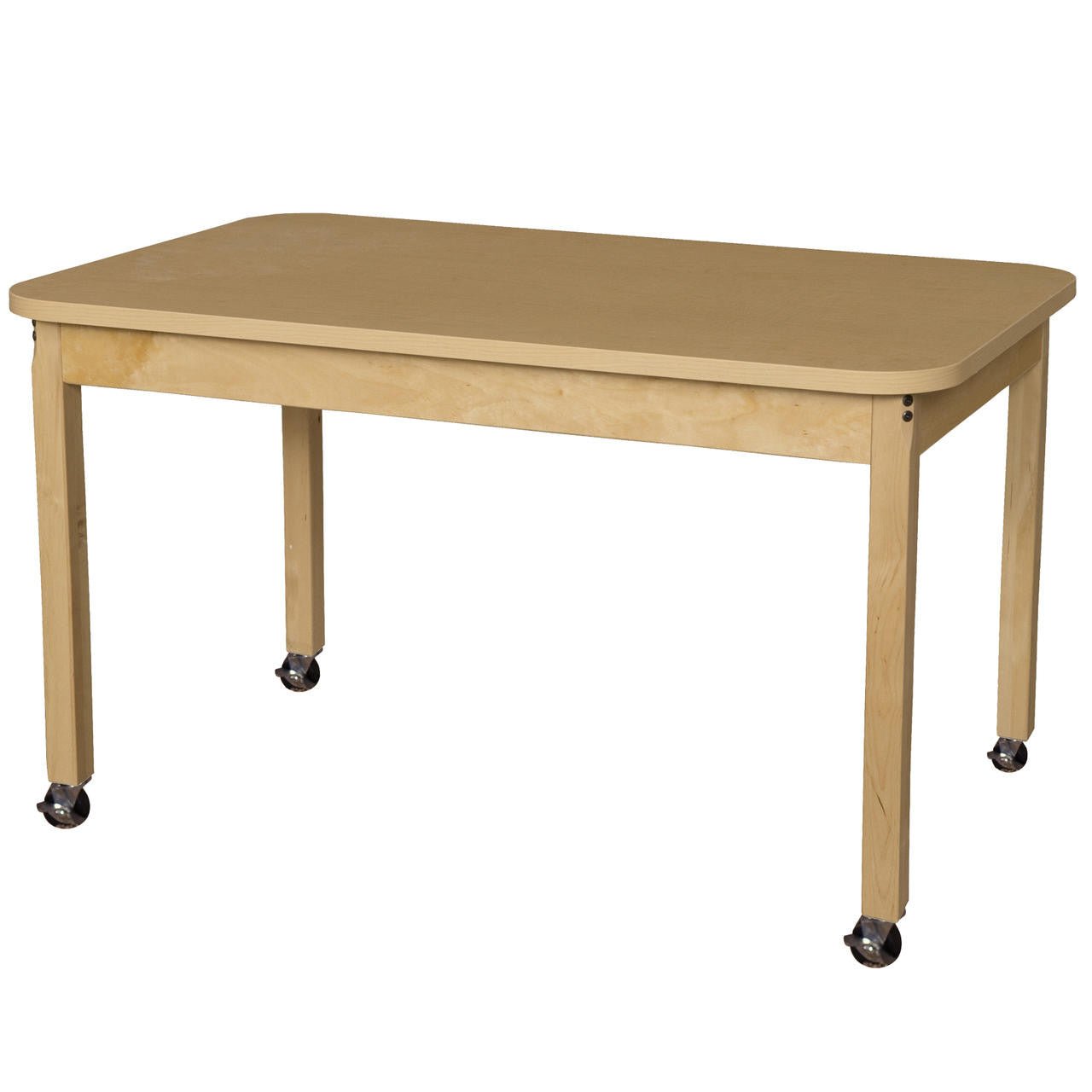 Mobile 30" x 48" Rectangle High Pressure Laminate Table with Hardwood Legs-26"