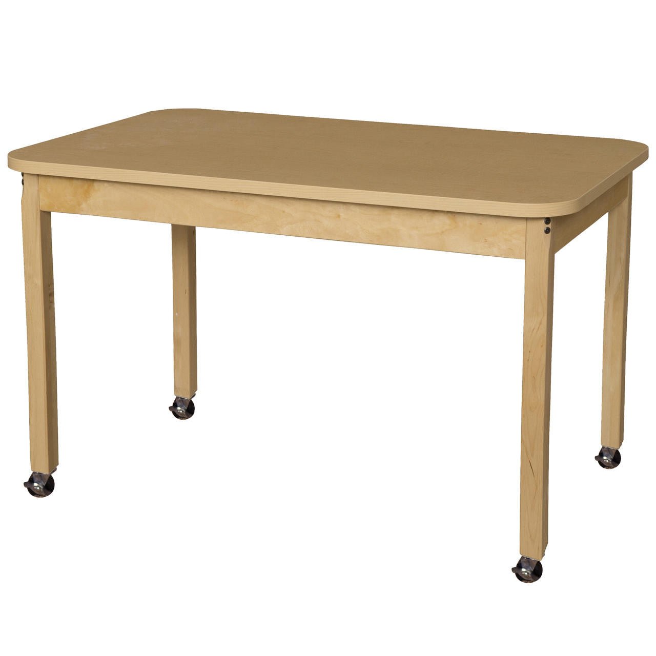 Mobile 30" x 48" Rectangle High Pressure Laminate Table with Hardwood Legs-29"