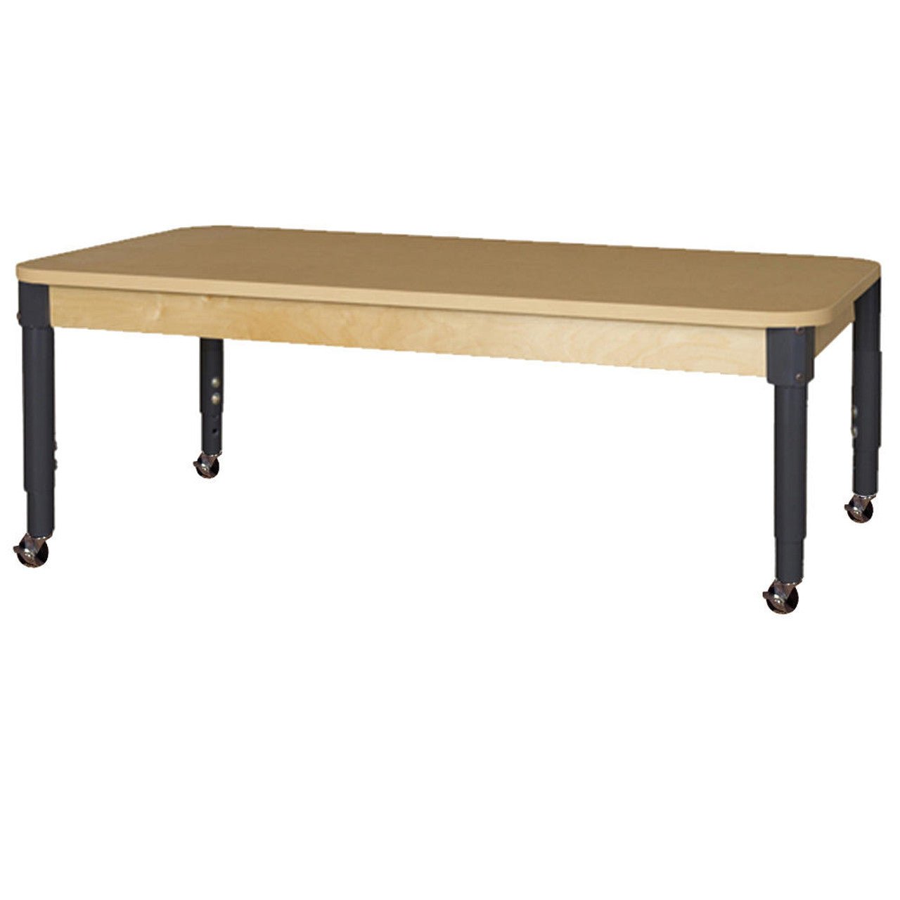 Mobile 30" x 60" Rectangle High Pressure Laminate Table with Adjustable Legs 14-19"