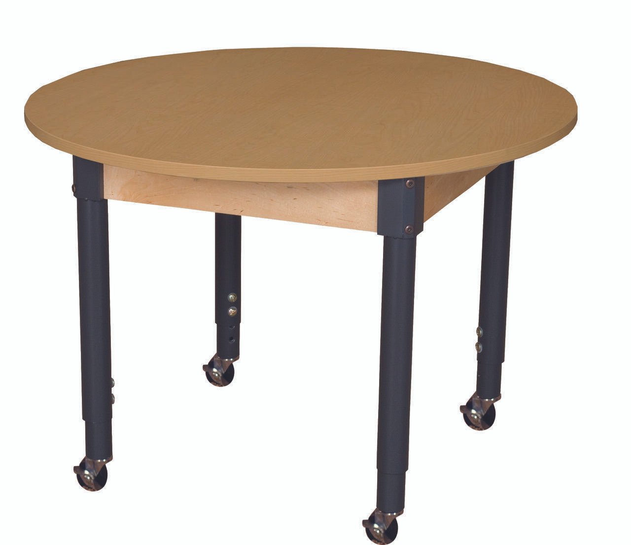 Mobile 48" Round High Pressure Laminate Table with Adjustable Legs 19-30"