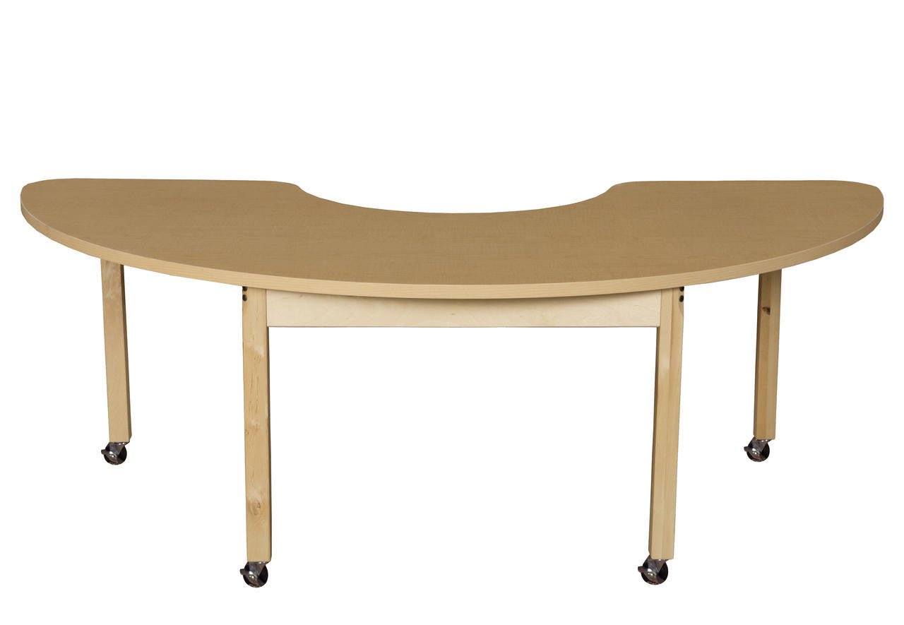 Mobile Half Circle High Pressure Laminate Table with Hardwood Legs- 24"