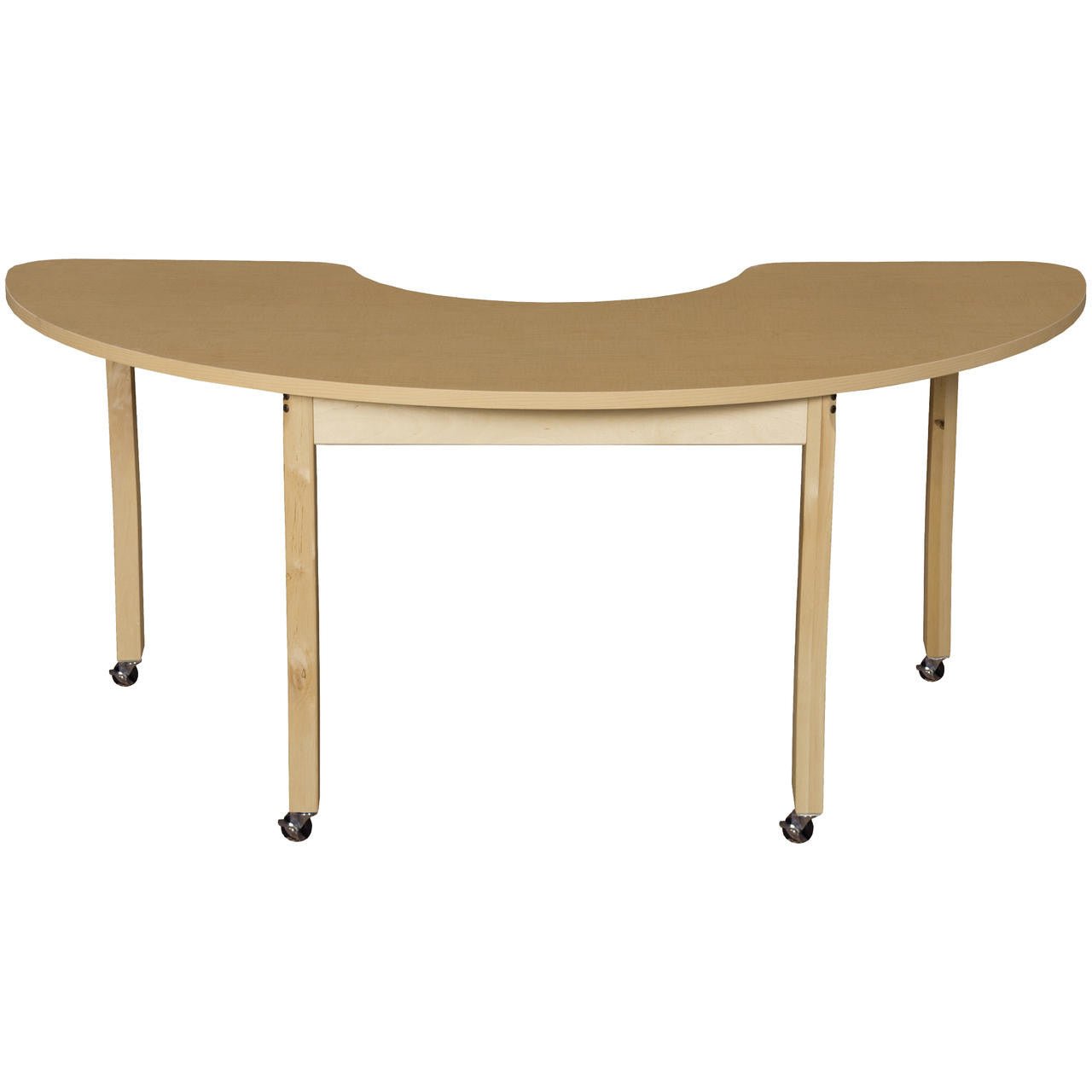 Mobile Half Circle High Pressure Laminate Table with Hardwood Legs 29"