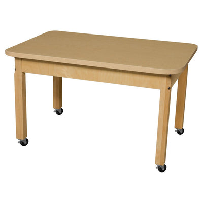 Mobile Rectangle High Pressure Laminate Table with Hardwood Legs- 14"