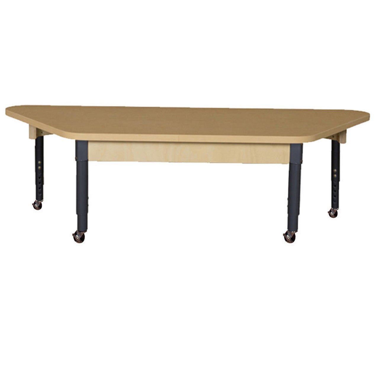 Mobile Trapezoidal High Pressure Laminate Table with Adjustable Legs 14-19"