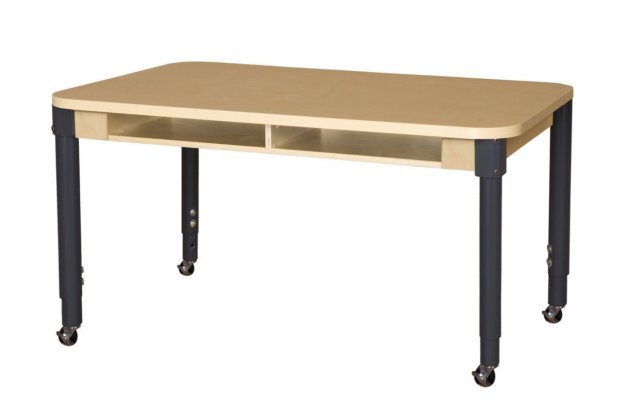 Mobile Two Seater High Pressure Laminate Desk with Adjustable Legs 19-30"