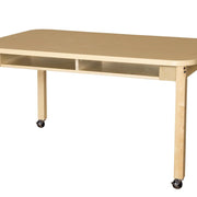 Mobile Two Seater High Pressure Laminate Desk with Hardwood Legs- 26"